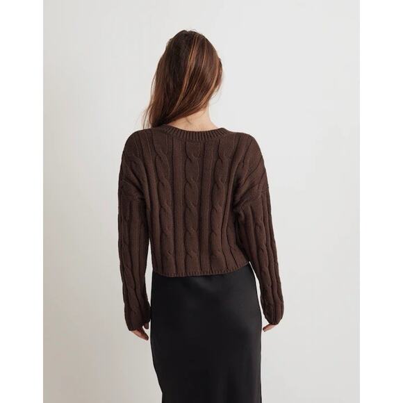 Madewell Womens Cable Knit Cropped VNeck Sweater - Brown, Size M - Picture 2 of 7